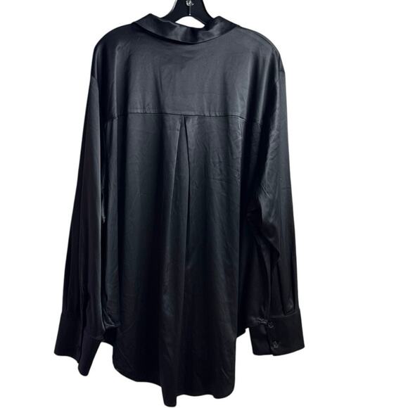 Lane Bryant Black Classic Satiny Button Down Boyfriend Shirt Size 28 No Peek NEW - Picture 5 of 12